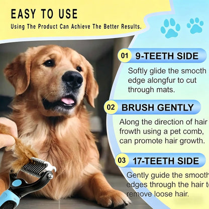 Professional Pet Detangling Comb - Double-Sided Grooming Brush for Dogs and Cats with One-Click Undercoat Rake for Shedding and Mat Removal