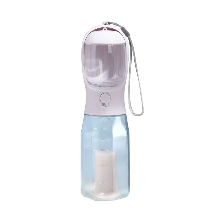 3-in-1 Portable Water Bottle for Dogs with Food Container and Poop Bag Holder - 20oz Travel Bowl Dispenser for Large Dogs - Blue