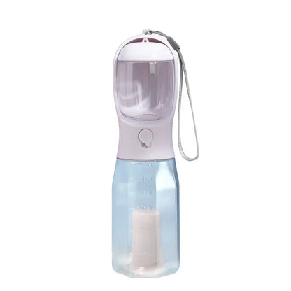 3-in-1 Portable Water Bottle for Dogs with Food Container and Poop Bag Holder - 20oz Travel Bowl Dispenser for Large Dogs - Blue