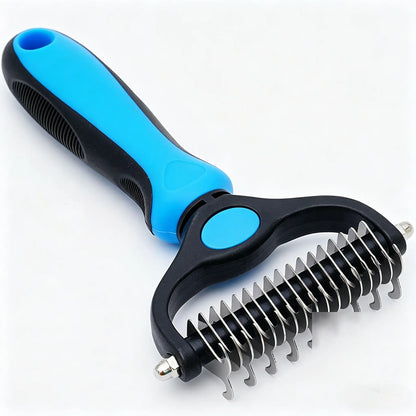 Professional Pet Detangling Comb - Double-Sided Grooming Brush for Dogs and Cats with One-Click Undercoat Rake for Shedding and Mat Removal