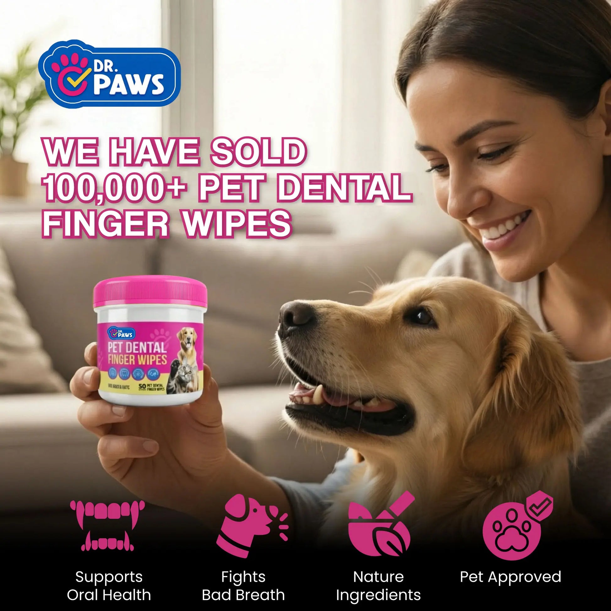 Dr. Paws Pet Care Finger Wipes for Comprehensive Dental, Ear, and Eye Hygiene