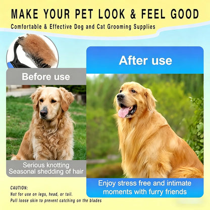 Professional Pet Detangling Comb - Double-Sided Grooming Brush for Dogs and Cats with One-Click Undercoat Rake for Shedding and Mat Removal