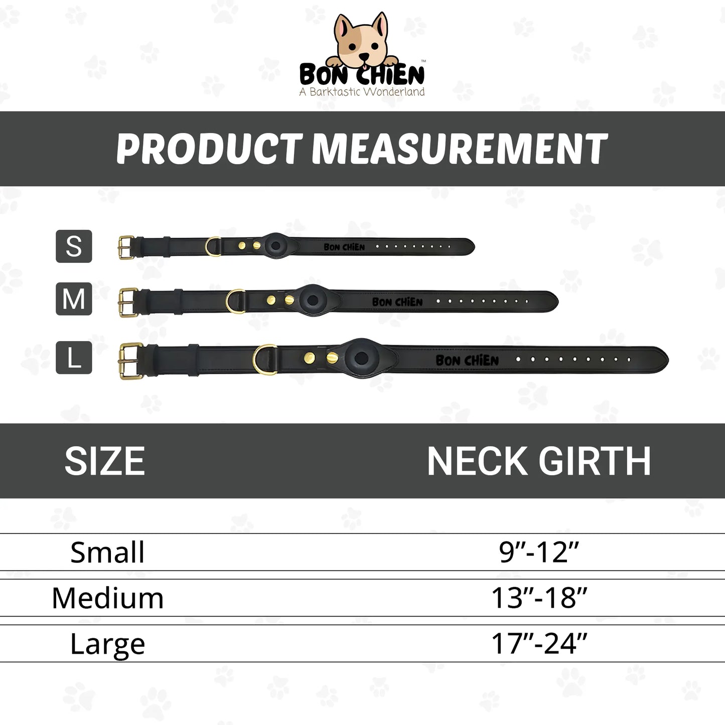 Bon Chien Premium Leather Dog Collar with Apple AirTag Holder - Waterproof and Adjustable Pet Accessory for Secure Tracking of Your Beloved Dogs