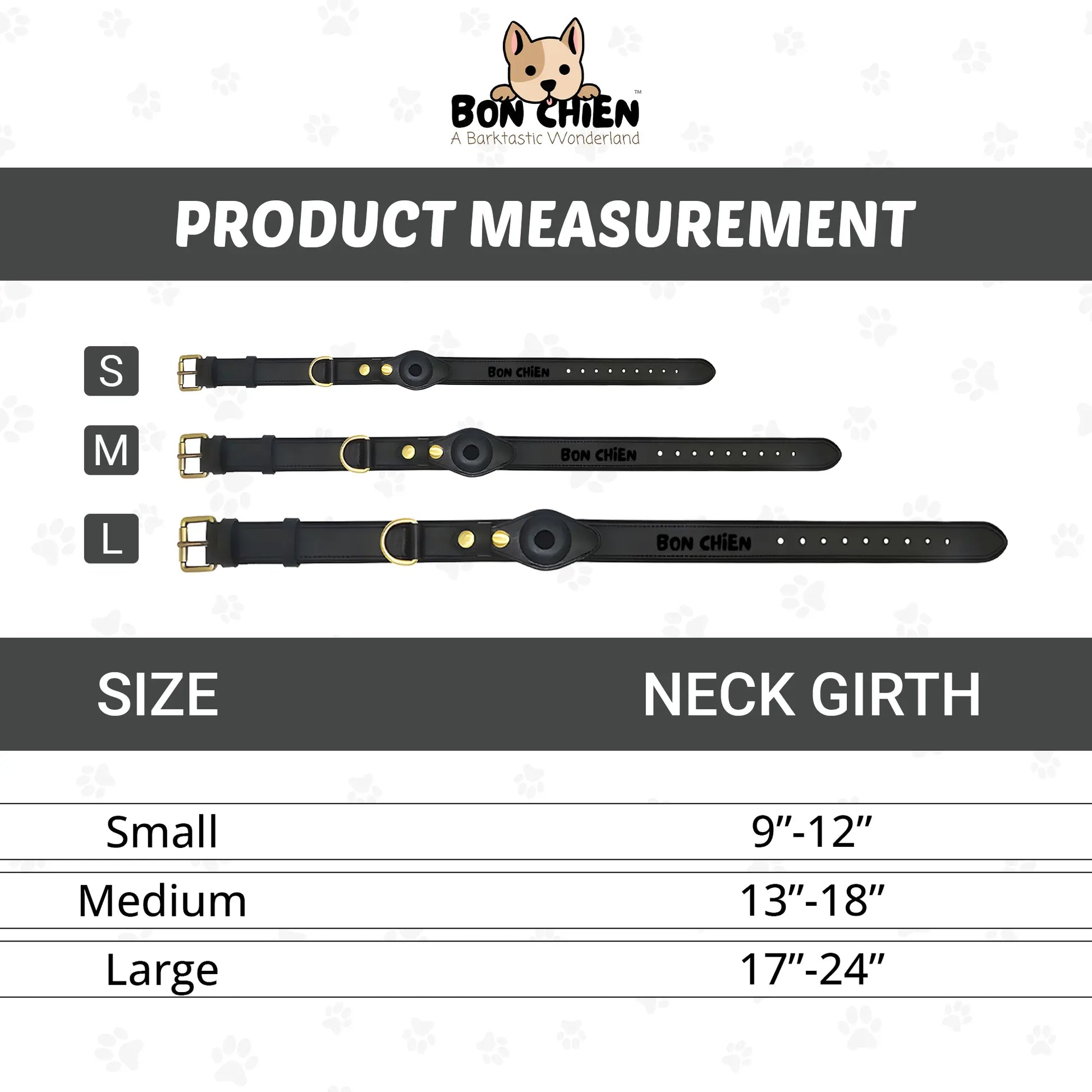 Bon Chien Premium Leather Dog Collar with Apple AirTag Holder - Waterproof and Adjustable Pet Accessory for Secure Tracking of Your Beloved Dogs