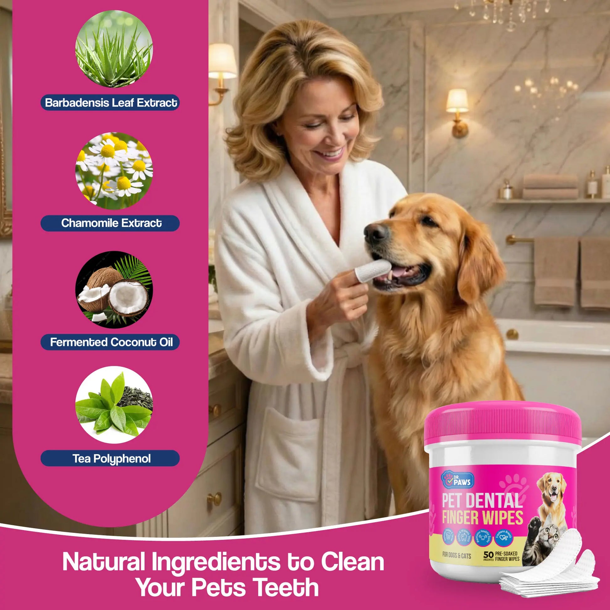 Dr. Paws Pet Care Finger Wipes for Comprehensive Dental, Ear, and Eye Hygiene