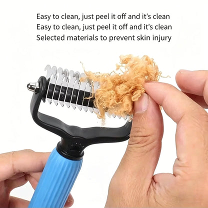 Professional Pet Detangling Comb - Double-Sided Grooming Brush for Dogs and Cats with One-Click Undercoat Rake for Shedding and Mat Removal