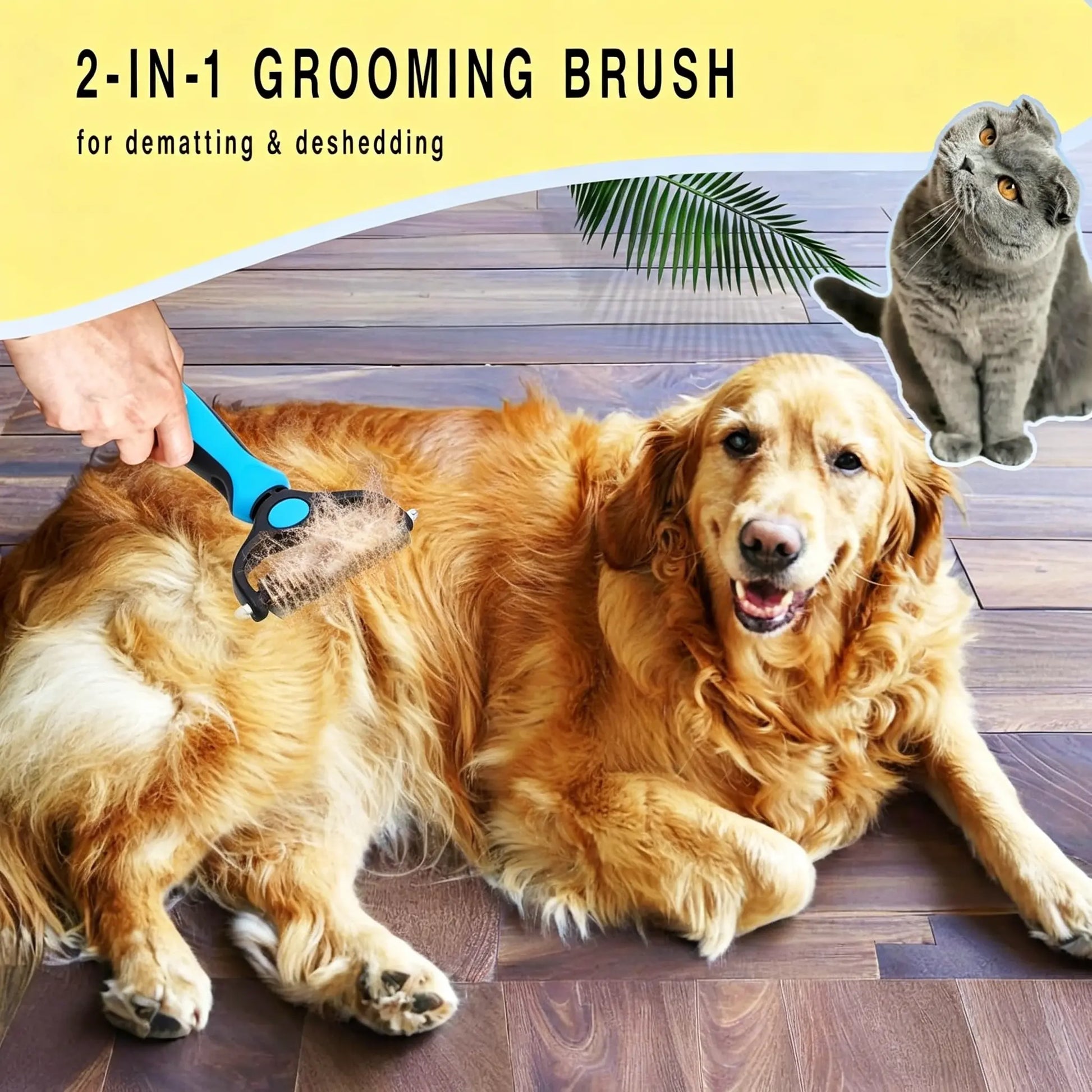 Professional Pet Detangling Comb - Double-Sided Grooming Brush for Dogs and Cats with One-Click Undercoat Rake for Shedding and Mat Removal