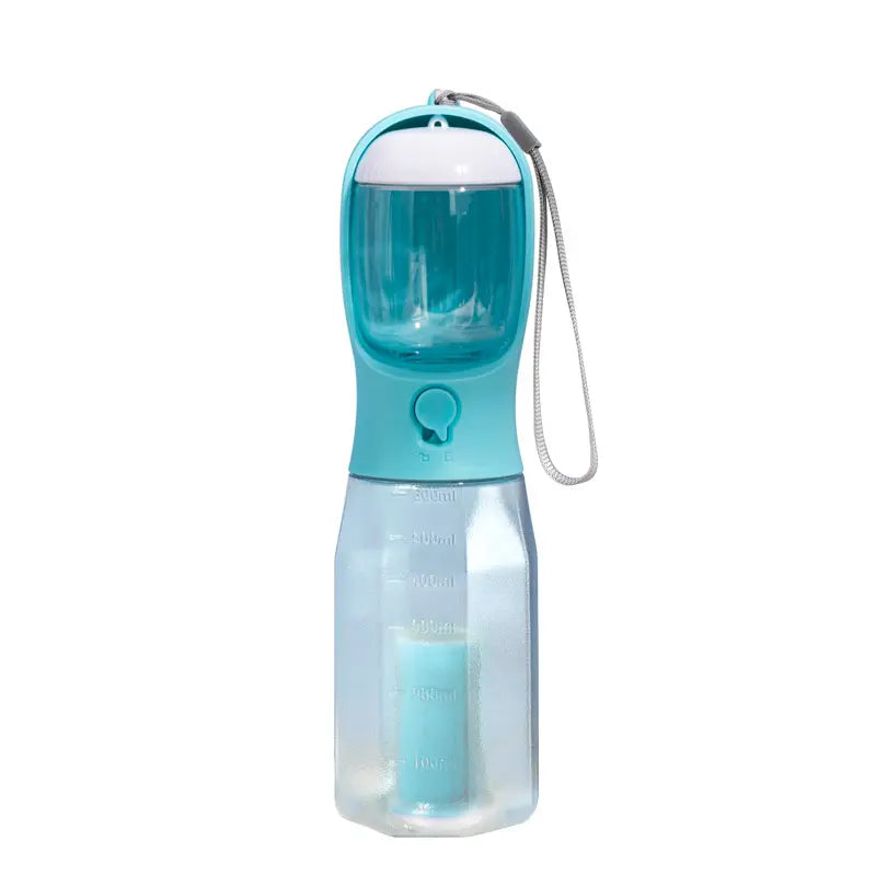3-in-1 Portable Water Bottle for Dogs with Food Container and Poop Bag Holder - 20oz Travel Bowl Dispenser for Large Dogs - Blue