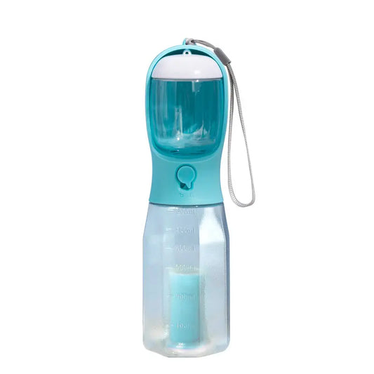3-in-1 Portable Water Bottle for Dogs with Food Container and Poop Bag Holder - 20oz Travel Bowl Dispenser for Large Dogs - Blue