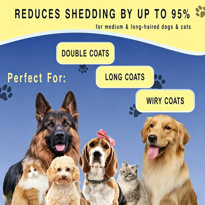 Professional Pet Detangling Comb - Double-Sided Grooming Brush for Dogs and Cats with One-Click Undercoat Rake for Shedding and Mat Removal