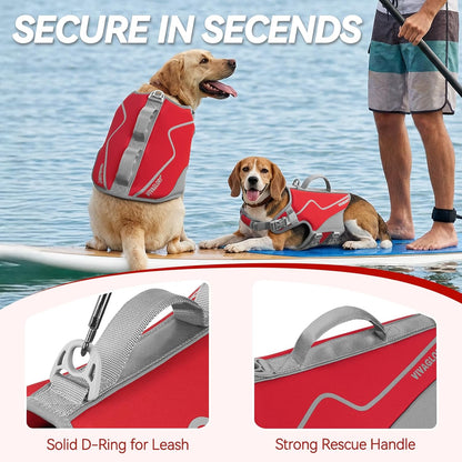 Neoprene Dog Life Vest - Comfortable and Buoyant Life Jacket for Swimming and Boating, with Handle, Medium Size, Red