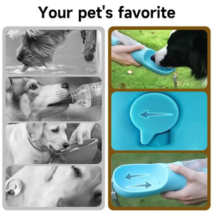 3-in-1 Portable Water Bottle for Dogs with Food Container and Poop Bag Holder - 20oz Travel Bowl Dispenser for Large Dogs - Blue