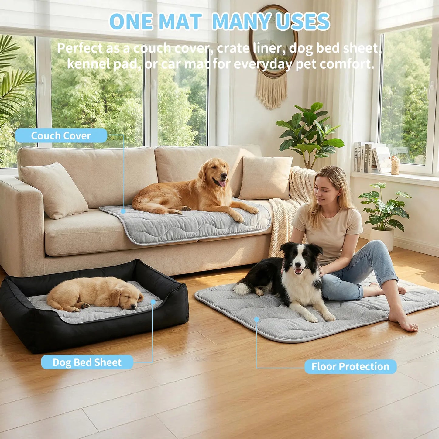 PETZOOKA Self-Cooling Dog and Cat Mat with Anti-Slip Base, Washable Portable Pet Sleep Pad for Summer, Extra Large Size 47.2" x 29.6