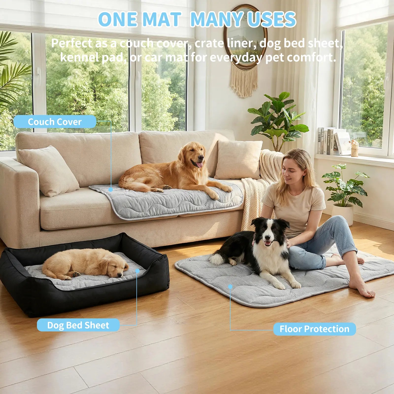 PETZOOKA Self-Cooling Dog and Cat Mat with Anti-Slip Base, Washable Portable Pet Sleep Pad for Summer, Extra Large Size 47.2" x 29.6