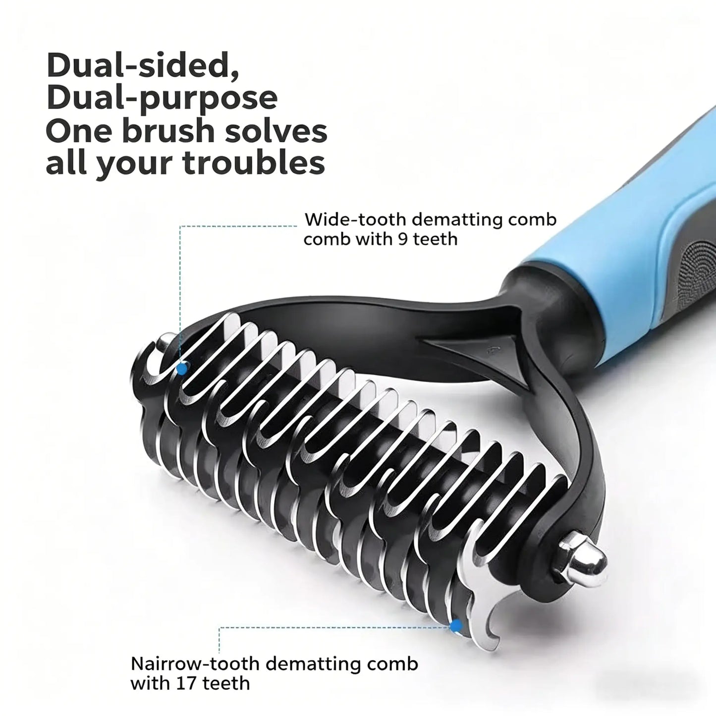 Professional Pet Detangling Comb - Double-Sided Grooming Brush for Dogs and Cats with One-Click Undercoat Rake for Shedding and Mat Removal