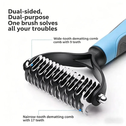 Professional Pet Detangling Comb - Double-Sided Grooming Brush for Dogs and Cats with One-Click Undercoat Rake for Shedding and Mat Removal