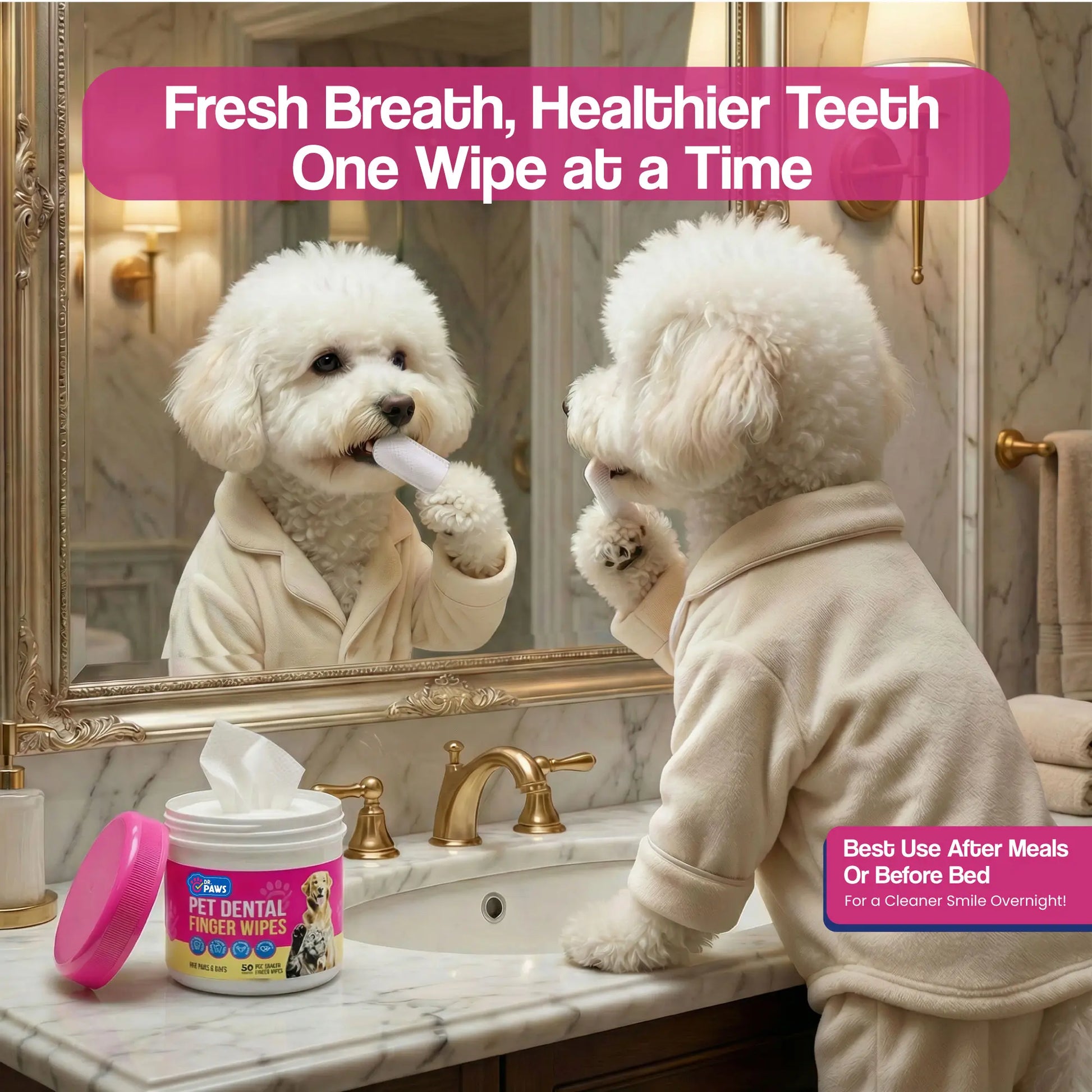 Dr. Paws Pet Care Finger Wipes for Comprehensive Dental, Ear, and Eye Hygiene