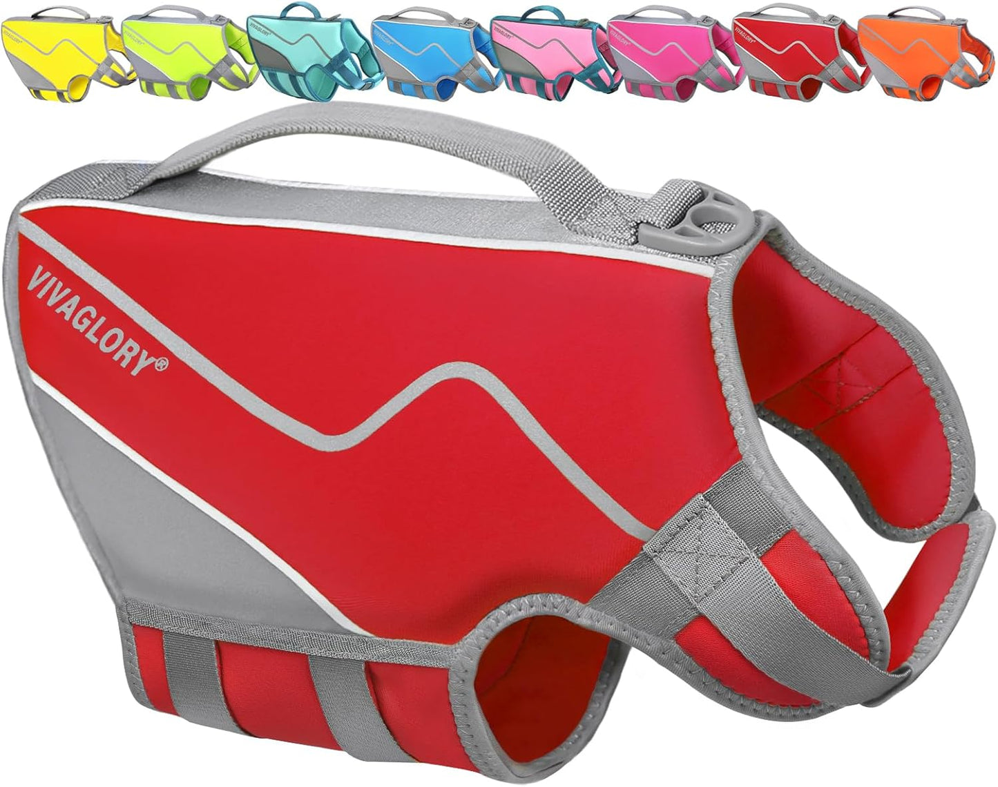 Neoprene Dog Life Vest - Comfortable and Buoyant Life Jacket for Swimming and Boating, with Handle, Medium Size, Red