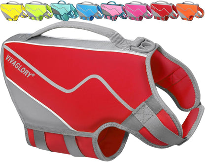 Neoprene Dog Life Vest - Comfortable and Buoyant Life Jacket for Swimming and Boating, with Handle, Medium Size, Red
