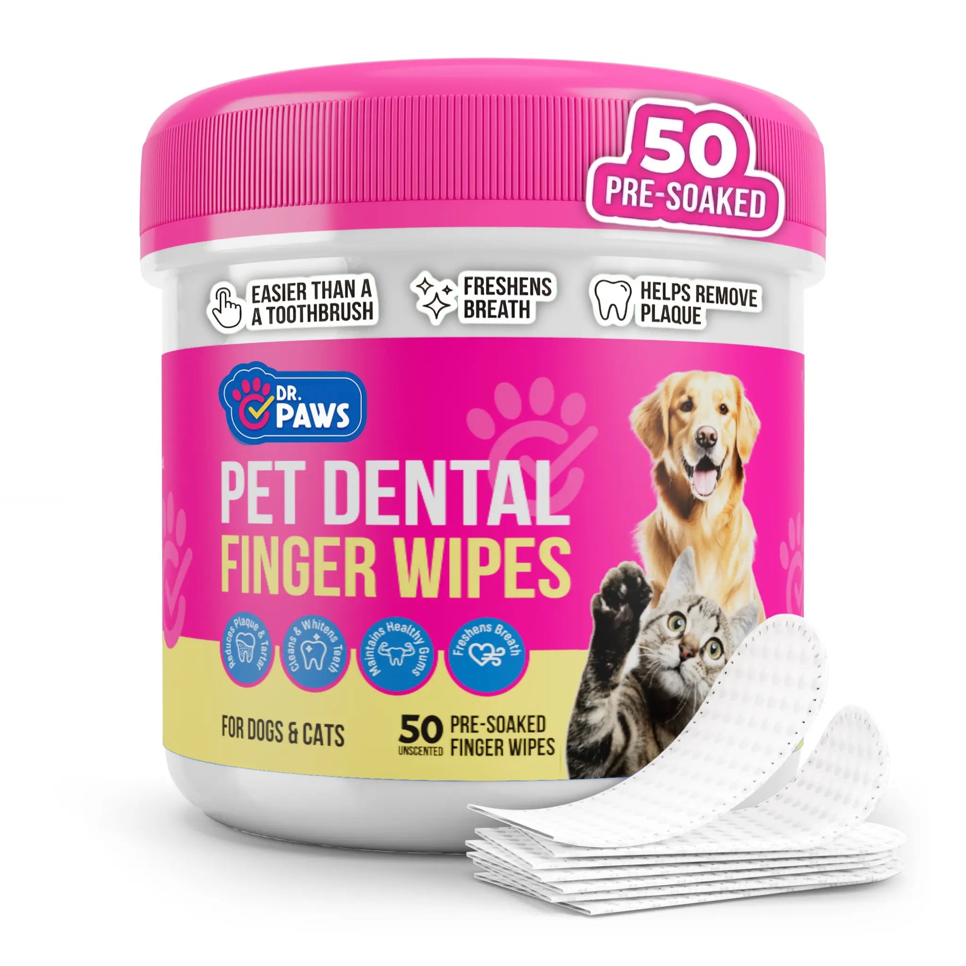 Dr. Paws Pet Care Finger Wipes for Comprehensive Dental, Ear, and Eye Hygiene
