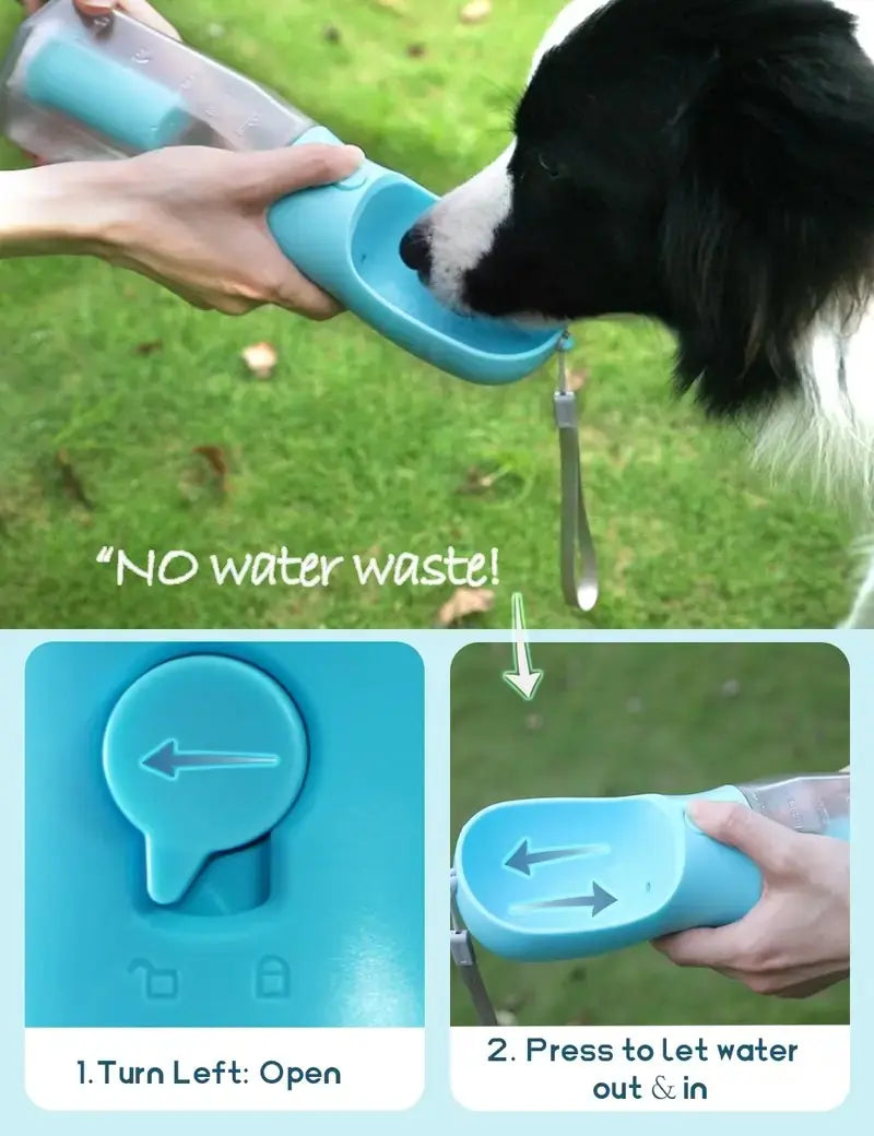 3-in-1 Portable Water Bottle for Dogs with Food Container and Poop Bag Holder - 20oz Travel Bowl Dispenser for Large Dogs - Blue