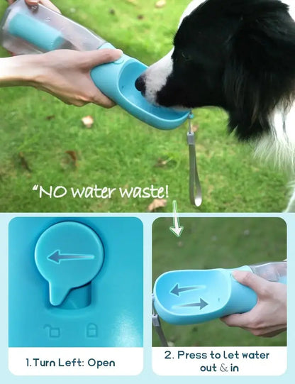 3-in-1 Portable Water Bottle for Dogs with Food Container and Poop Bag Holder - 20oz Travel Bowl Dispenser for Large Dogs - Blue